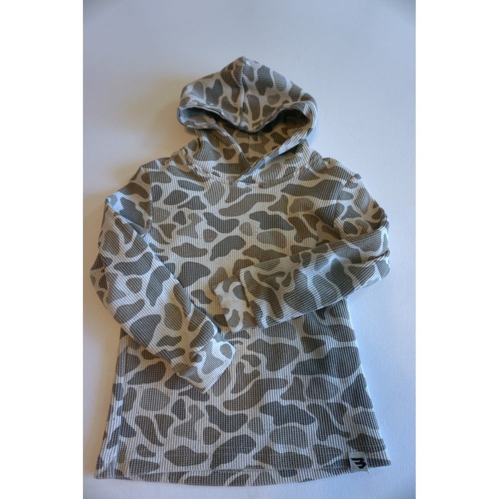 Burlebo Kids Duck Camo Waffle Knit Hoodie Brown Tan Thermal Pullover 2T